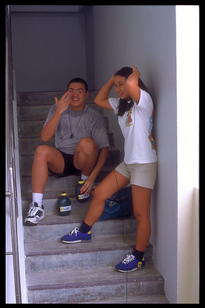 ? derrick with sister in staircase