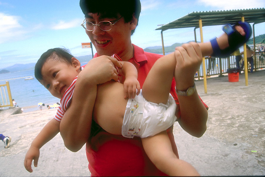 wmk & bbb in diapers on beach