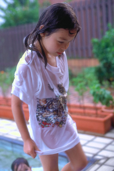 coco steps out of the pool