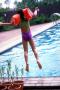 coco jumps into the pool