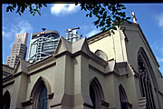 old church with hongkong/shanghai bank in the background, horizontal