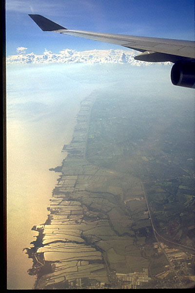 coast of thailand; rice padi fields to horizon seen from the air